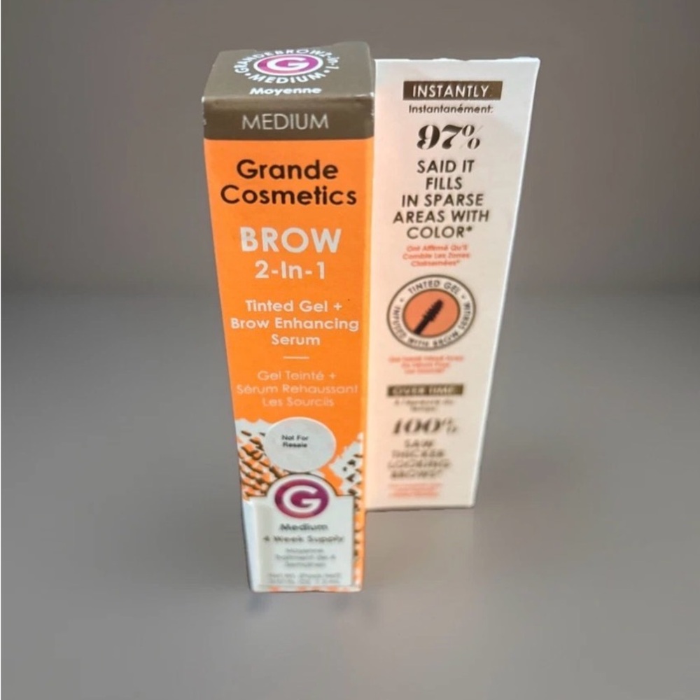 NWT NIB Grande Cosmetics Brow 2-In-1 Tinted Gel & Serum - Medium Brown